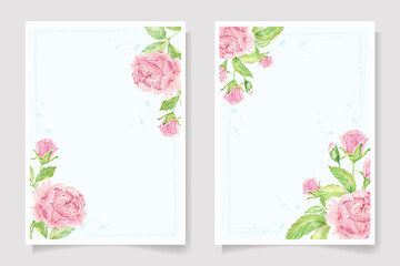 watercolor pink rose flower branch bouquet  wedding invitation card template collection