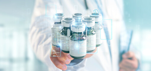 Doctor touching a vaccine concept - 3d rendering