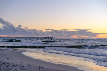 Baltic sea, front scenic view of waves on the beach, travel and summer panoramic background, web banner