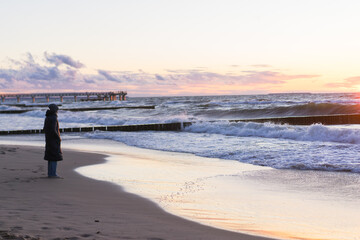 Baltic sea, front scenic view of waves on the beach, travel and summer panoramic background, web banner
