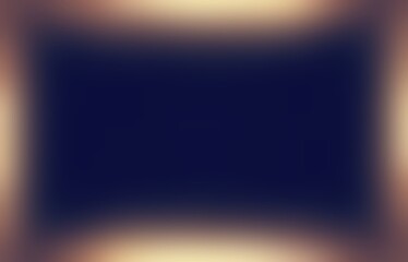 Illuminated frame black empty background. Golden glowing edges dark blur abstract template.