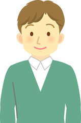 イラスト素材：ニッコリ笑う若い男性の上半身
