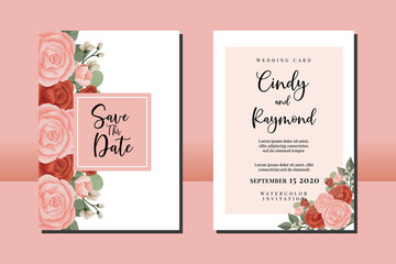 Wedding invitation frame set, floral watercolor hand drawn Pastel Rose Flower design Invitation Card Template