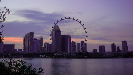 Singapore Flyer view beside the marina bay at evening.