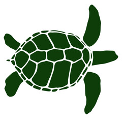 Turtle. Icon in deep green color, isolated on white background. Creative original illustration. Sticker. Graphic design element. Template. Hand drawn. Vector EPS10. 