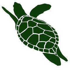 Turtle. Icon in deep green color, isolated on white background. Creative original illustration. Sticker. Graphic design element. Template. Hand drawn. Vector EPS10. 