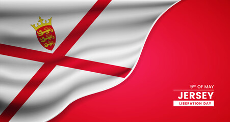 Abstract liberation day of Jersey background with elegant fabric flag and typographic illustration