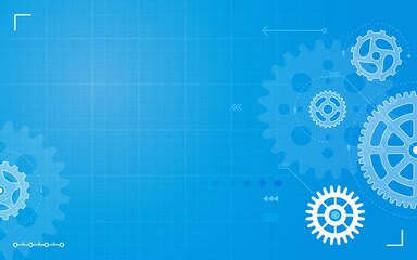 Gears. Abstract technical drawing, blueprint with gear, cogs. Mechanical engineering, machinery construction, technology vector background. Futuristic steel or metal wheels system, structure