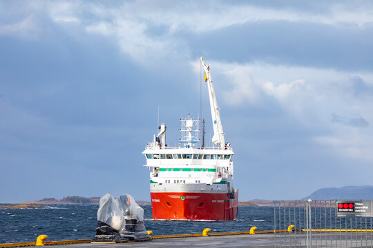 MS With Frohavet is a cargo ship built in 2007 by Myklebust Verft AS, and owned by Egil Ulvan Rederi. - Here arrives at Br&oslash;nn&oslash;ysund harbor,Helgeland,Nordland county,Norway,scandinavia,Europe