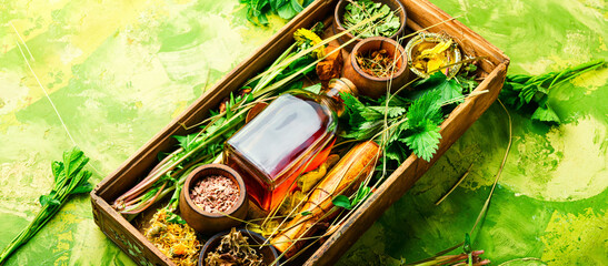 Homeopathic herbs and roots in herbal medicine