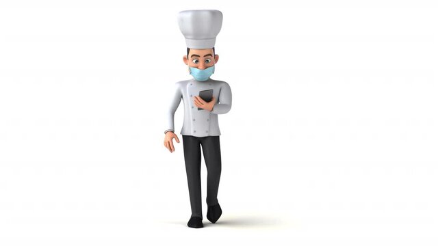 Fun 3D cartoon chef with a mask on the phone
