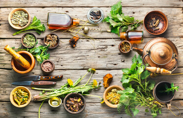 Homeopathic herbs and roots in herbal medicine