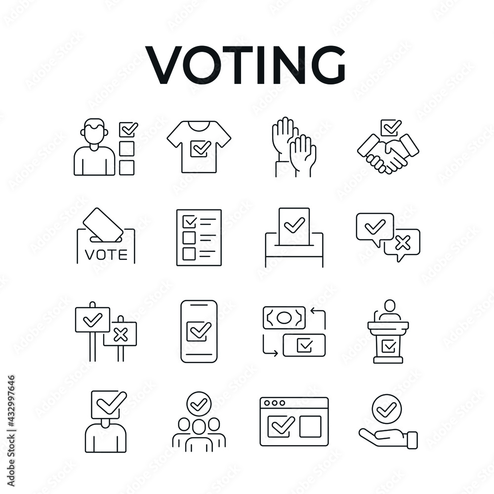 Poster voting linear icons set. electronic voting. thin line customizable illustration. contour symbol. vec
