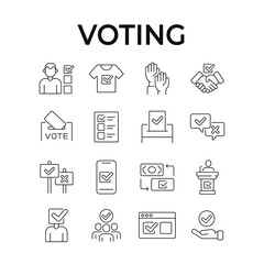 Voting linear icons set. Electronic voting. Thin line customizable illustration. Contour symbol. Vector isolated outline drawing. Editable stroke