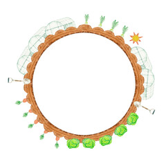農業 畑 野菜　フレーム　水彩 イラスト