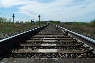 Obraz premium railway tracks close up in summer