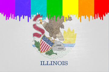 Paint (rainbow flag) is dripping over the state flag of Illinois