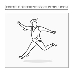 Fototapeta na wymiar Person pose line icon.Man running, keeping hands up. Waving. Dancing. Looking directly.People poses concept. Isolated vector illustration