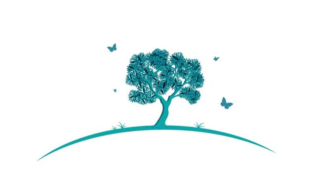 abstract tree silhouette animated with butterfly and herb motion
