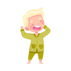 Sleepy Little Boy Wearing Pajamas Stretching and Yawning Vector Illustration