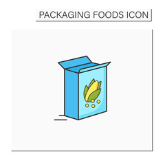Breakfast cereals color icon. Cereal in carton package. Protection, tampering resistance. Packing food concept. Isolated vector illustration