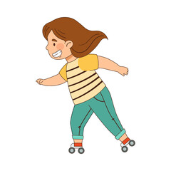 Cheerful Girl Roller Skating Enjoying Outdoor Activity Vector Illustration
