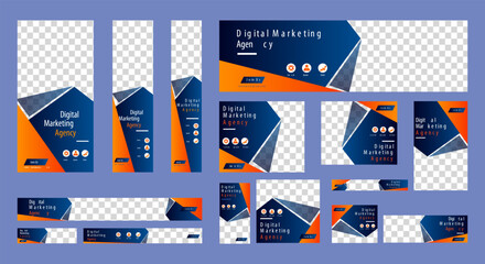 Business banner design web template Set, Horizontal header web banner. Modern Gradient Blue cover header background for website design, Social Media Cover ads banner, flyer, invitation card