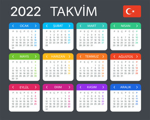 2022 Calendar - vector template graphic illustration - Turkish version