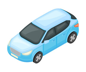 Blue Hatchback Car Body as Motor Vehicle and Urban Transport Isometric Vector Illustration