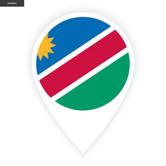 Namibia marker flag icon with white border on white background. Namibia pin icon flag with shadow isolated on white background.