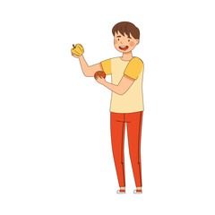 Young Man Holding Tomato and Bell Pepper Vegetable as Source of Vitamin and Energy Vector Illustration