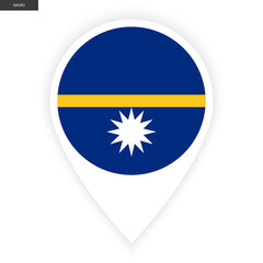 Nauru marker icon flag with white border on white background. Nauru pin icon flag with shadow isolated on white background.