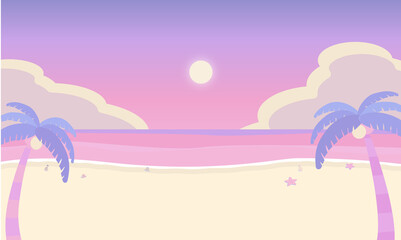夏 夕暮れの海辺 サンセット 背景素材 ベクターイラスト パステルカラー