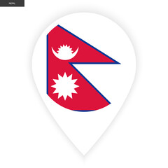 Nepal marker icon flag with shadow on white background. Nepal pin icon flag with white border on white background.