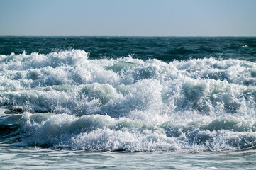 Big wave and horizon at Haeundae Beach in Busan, South Korea.