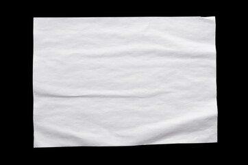 White paper wrinkled poster template, blank paper sheet mockup. White poster mockup on wall. Clipping path