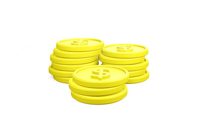 stack of dollar coins, 3d rendering,3d illustration a pile of gold coins gold investment pile on white background 3d coin icon
