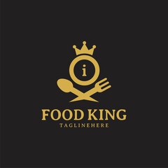 Initial letter I King food Logo Design Template. Illustration vector graphic. Design concept fork,spoon and crown With letter symbol. Perfect for  cafe, restaurant, cooking business