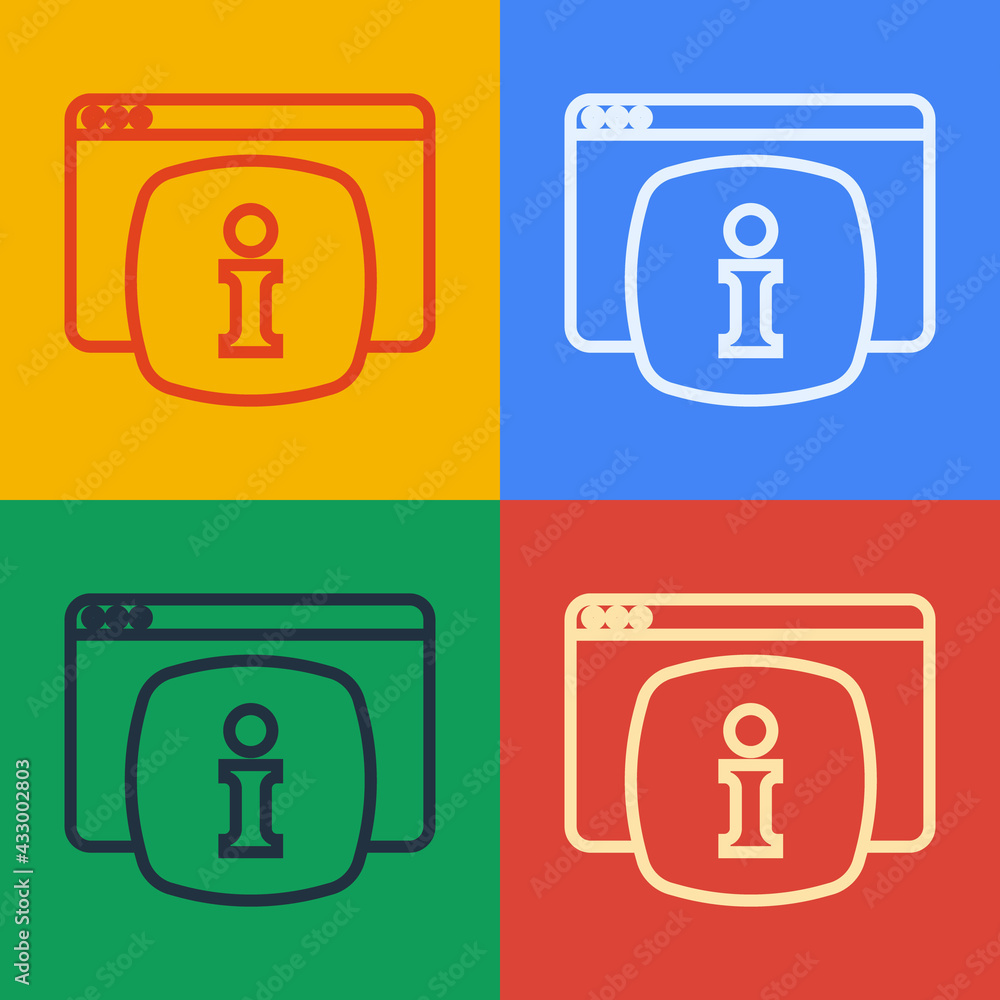 Fototapete pop art line computer monitor with text faq information icon isolated on color background. frequentl