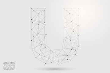 Abstract letters font is composed of three-dimensional triangles, lines, dots and spider webs of connections. Vector illustration eps 10.