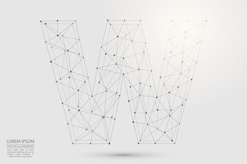 Abstract letters font is composed of three-dimensional triangles, lines, dots and spider webs of connections. Vector illustration eps 10.
