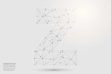 Abstract letters font is composed of three-dimensional triangles, lines, dots and spider webs of connections. Vector illustration eps 10.