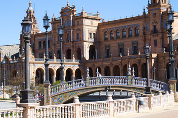 detail of the monument in the plaza of spain in seville from the universal exhibition of 1929. Very...