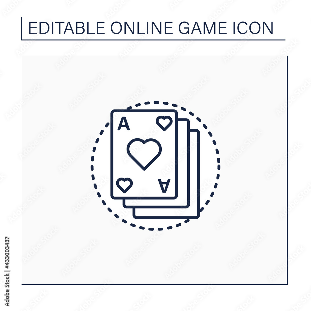 Poster card game line icon. deck of game cards. gambling. interesting gameplay process. online game concept