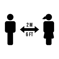 Social distancing icon vector symbol of keep safe distance sign in a glyph pictogram illustration