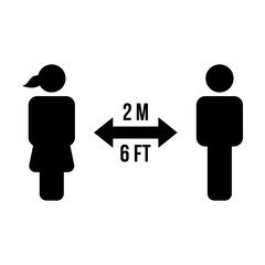Social distancing icon vector symbol of keep safe distance sign in a glyph pictogram illustration