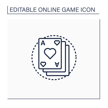 Card game line icon. Deck of game cards. Gambling. Interesting gameplay process. Online game concept. Isolated vector illustration.Editable stroke