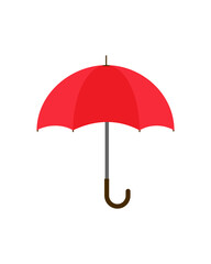 red open umbrella isolated on white background, close up, flat design vector illustration