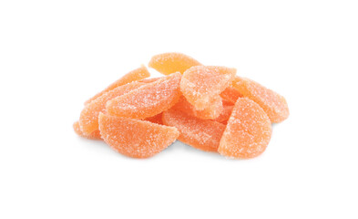 Sweet orange jelly candies on white background