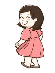 ふくよかな女性が笑顔で振り返っているイラスト　ワンピース
